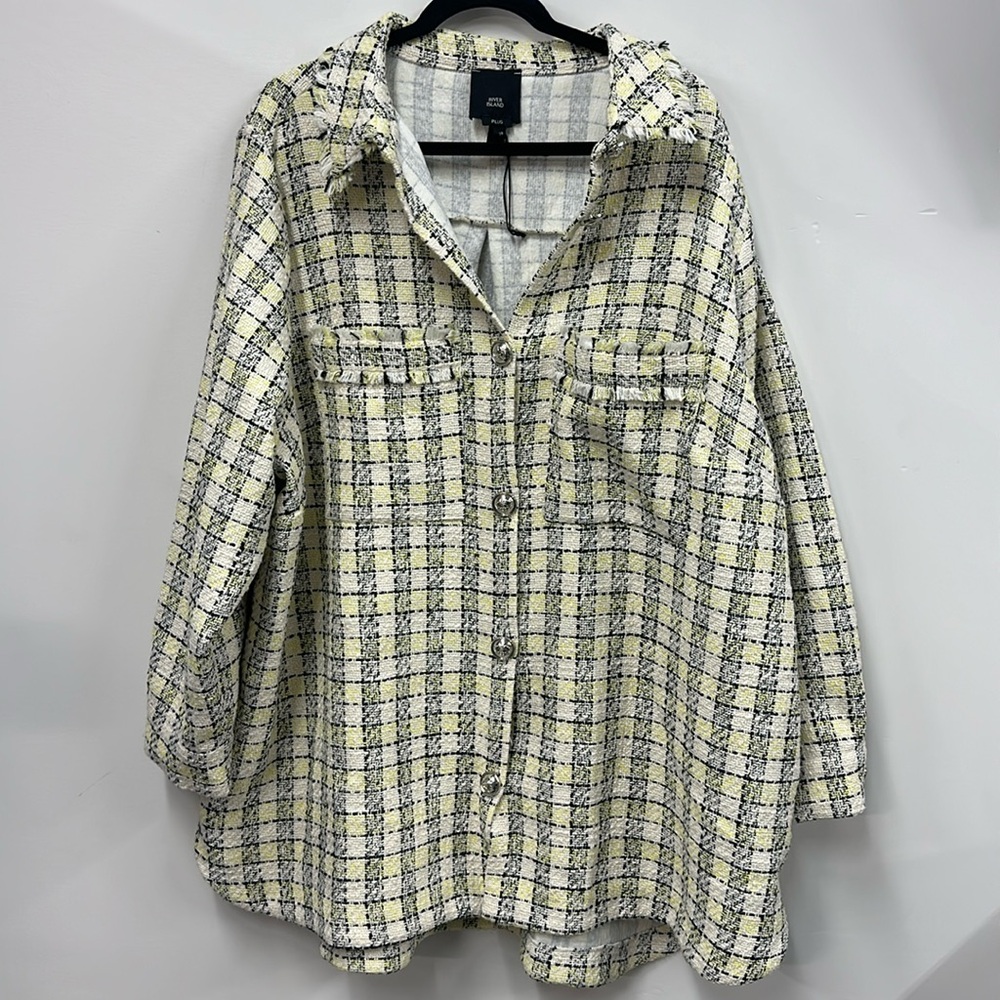 New River Island yellow white tweed jacket Plus 24